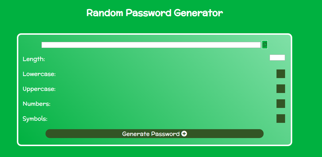 Random password generator project screenshot